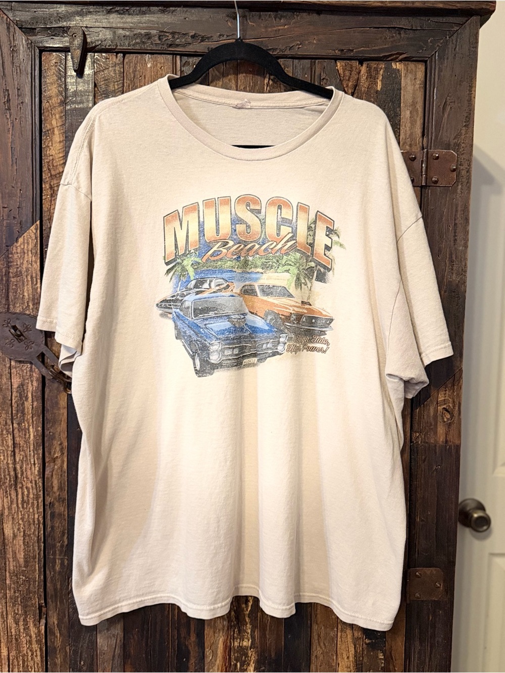 VTG  Y2K Muscle Beach Muscle Car T Shirt Delta Pro Weight Faded Graphic Tee XL